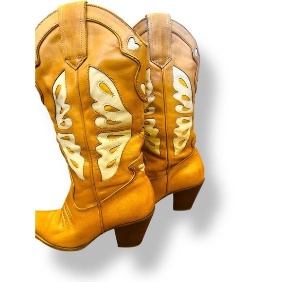Nine West Butterfly Heart Cowboy Boots Womens Sz 7 Leather Western Riding Shoes - Picture 5 of 16